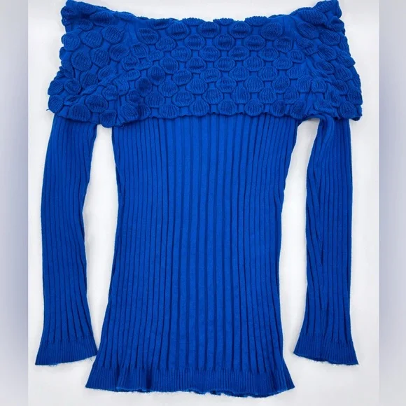 New Directions Vibrant Blue Off-Shoulder Sweater - Picture 7 of 9